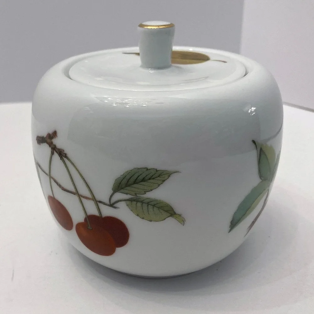 Royal Worcester Evesham Sugar Bowl with Lid Apple Shape Fruit Porcelain White